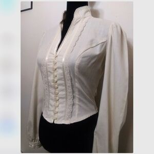 Vintage Jessica McClintock Gunne Sax Ivory Edwardian/Victorian Button Blouse Shi
